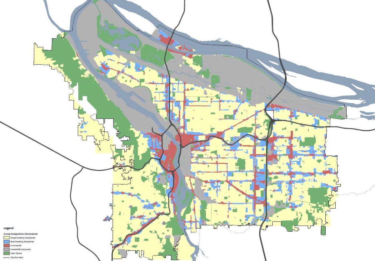 Portland, or գոտիավորման քարտեզ